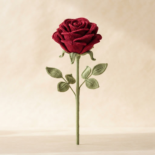 Rose en Crochet à Longue Tige